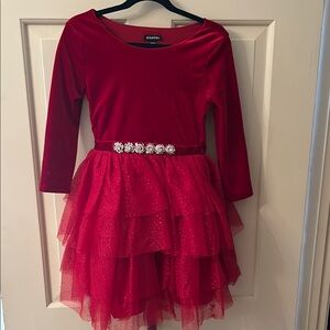 Rare Editions Red Velvet Dress with Sparkle Tulle